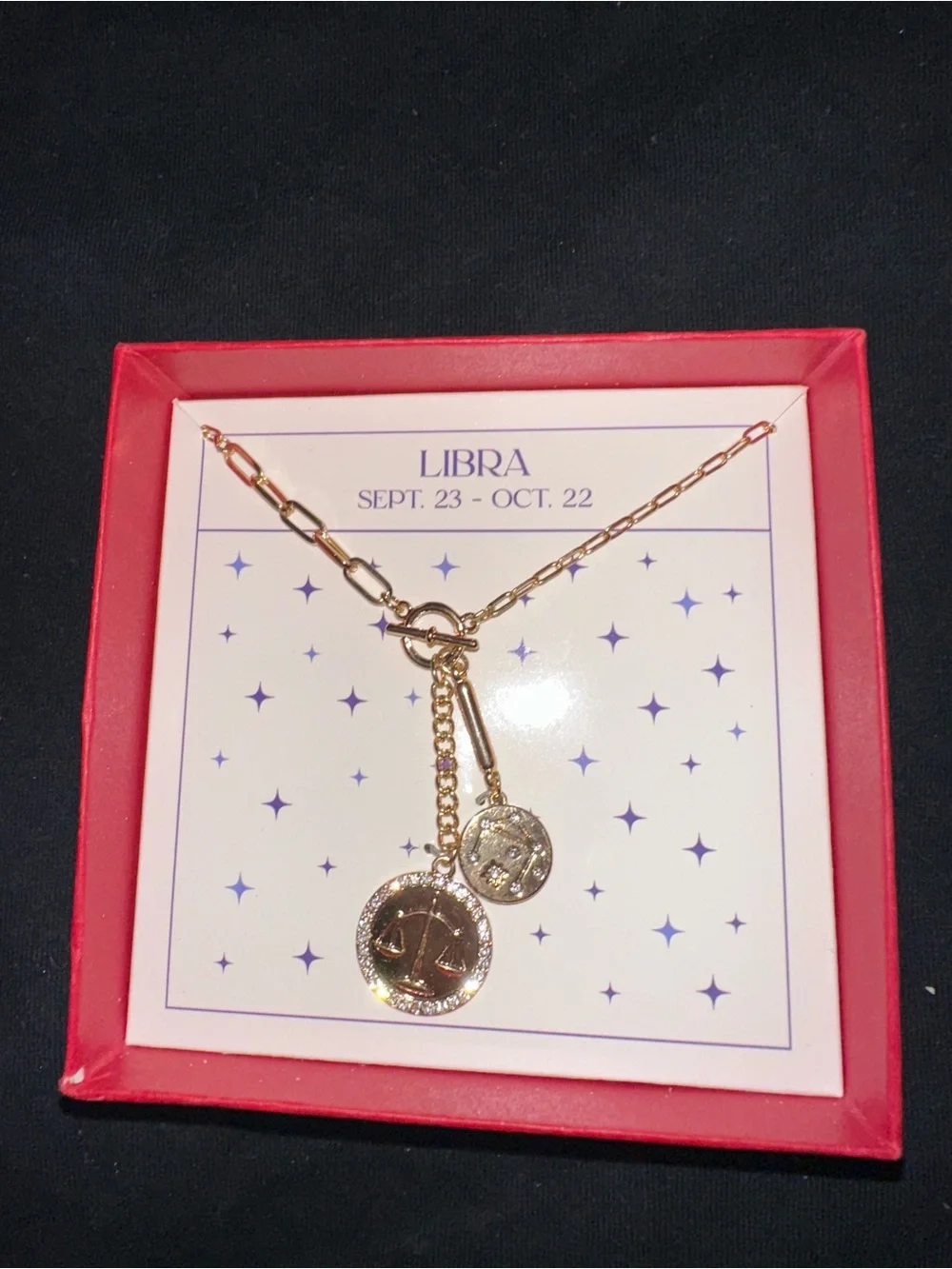 Libra Zodiac Necklace Set — Gold Scales Pendant + Mini Charm (Sept 23–Oct 22)